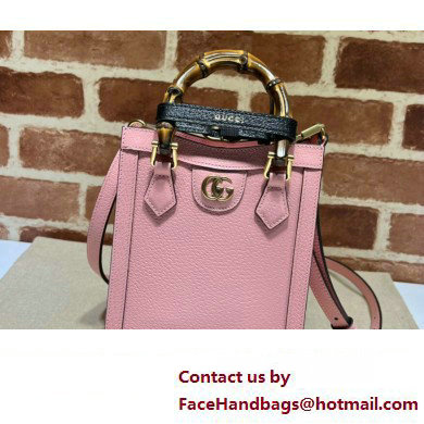 Gucci leather Diana mini tote bag 739079 Pink 2023