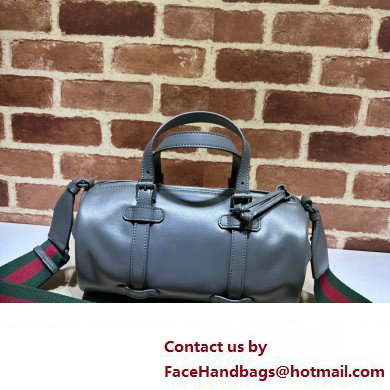 Gucci leather Small duffle bag with tonal Double G 725701 Gray 2023