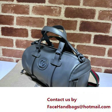 Gucci leather Small duffle bag with tonal Double G 725701 Gray 2023