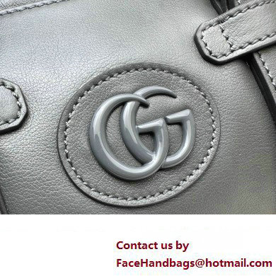 Gucci leather Small duffle bag with tonal Double G 725701 Gray 2023