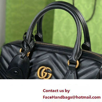 Gucci matelasse chevron leather GG Marmont small top handle bag 746319 Black 2023