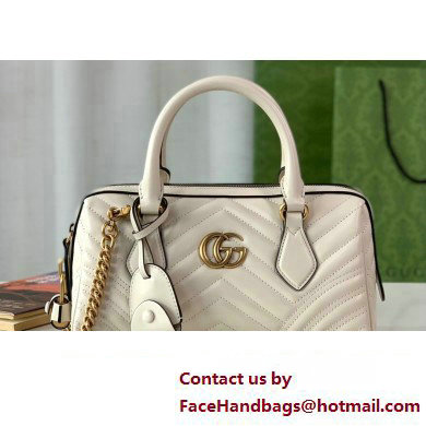 Gucci matelasse chevron leather GG Marmont small top handle bag 746319 White 2023