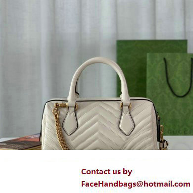 Gucci matelasse chevron leather GG Marmont small top handle bag 746319 White 2023