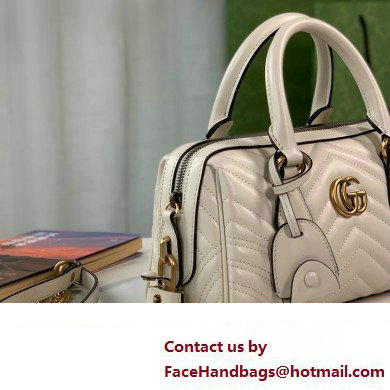 Gucci matelasse chevron leather GG Marmont small top handle bag 746319 White 2023