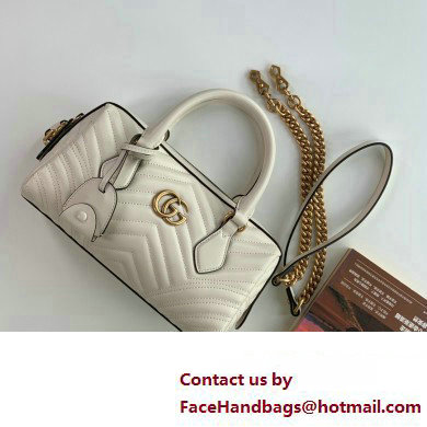 Gucci matelasse chevron leather GG Marmont small top handle bag 746319 White 2023