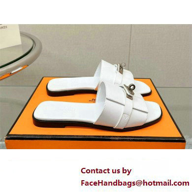 Hermes Giulia FLAT sandal in calfskin white 2023