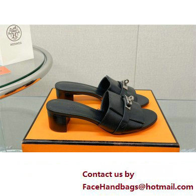 Hermes heel 5CM Giulia sandal in calfskin BLACK 2023