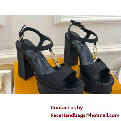 Louis Vuitton Heel 11cm Platform 4cm Sandals Satin Black with LV Initials chain 2023