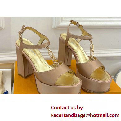 Louis Vuitton Heel 11cm Platform 4cm Sandals Satin Nude with LV Initials chain 2023