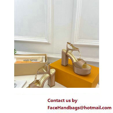 Louis Vuitton Heel 11cm Platform 4cm Sandals Satin Nude with LV Initials chain 2023