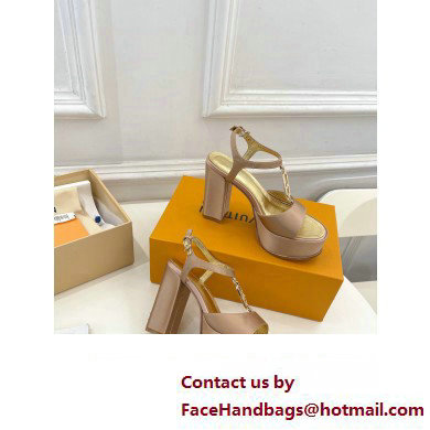 Louis Vuitton Heel 11cm Platform 4cm Sandals Satin Nude with LV Initials chain 2023