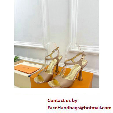 Louis Vuitton Heel 9.5cm Sparkle Sandals Satin Nude with LV Initials chain 2023