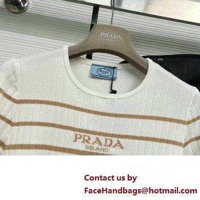 PRADA STRIPED KNIT T-SHIRT BEIGE/WHITE 2023