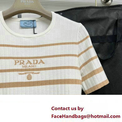 PRADA STRIPED KNIT T-SHIRT BEIGE/WHITE 2023