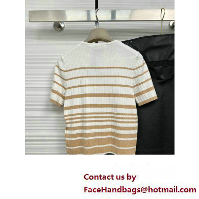 PRADA STRIPED KNIT T-SHIRT BEIGE/WHITE 2023