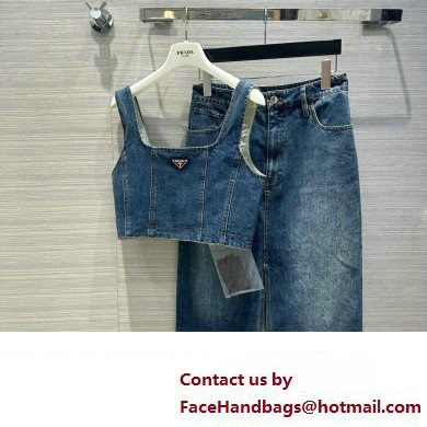 PRADA blue denim top and skirt 2023