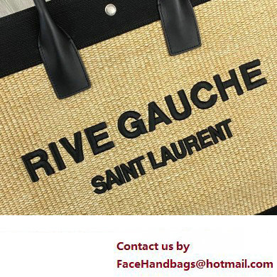 Saint Laurent rive gauche shopping Tote bag in embroidered raffia and vegetable-tanned leather 499290 Black