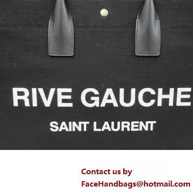 Saint Laurent rive gauche shopping Tote bag in linen and leather 499290 Black