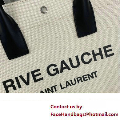 Saint Laurent rive gauche small shopping Tote bag in linen and leather 617481 White