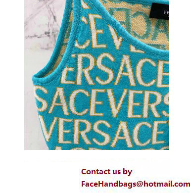 VERSACE LOGO PRINTED VISCOSE TOP AND SKIRT BLUE 2023