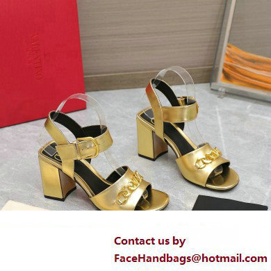 Valentino Heel 8cm VLogo Chain sandals in calfskin leather Gold 2023