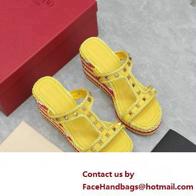 Valentino Heel 9.5cm Platform 3.5cm Rockstud wedge sandals in calfskin Yellow/Red/White 2023