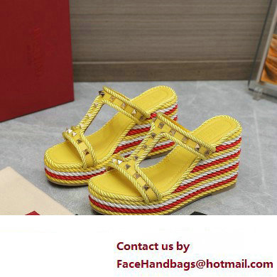 Valentino Heel 9.5cm Platform 3.5cm Rockstud wedge sandals in calfskin Yellow/Red/White 2023