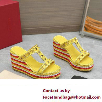 Valentino Heel 9.5cm Platform 3.5cm Rockstud wedge sandals in calfskin Yellow/Red/White 2023