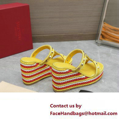 Valentino Heel 9.5cm Platform 3.5cm Rockstud wedge sandals in calfskin Yellow/Red/White 2023