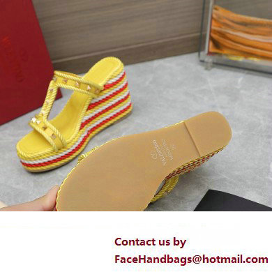 Valentino Heel 9.5cm Platform 3.5cm Rockstud wedge sandals in calfskin Yellow/Red/White 2023