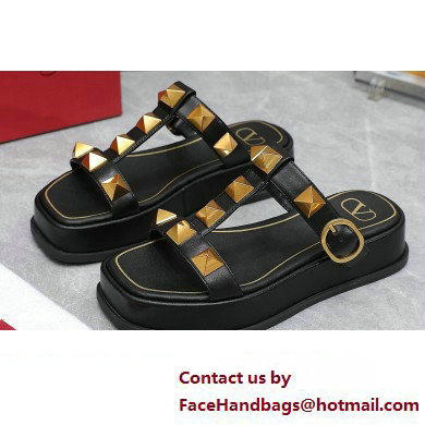 Valentino Roman Stud Platform 4cm Slides Black 2023