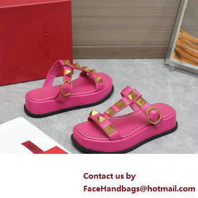 Valentino Roman Stud Platform 4cm Slides Fuchsia 2023