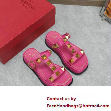 Valentino Roman Stud Platform 4cm Slides Fuchsia 2023