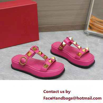 Valentino Roman Stud Platform 4cm Slides Fuchsia 2023