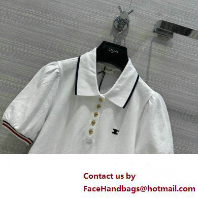 celine triomphe polo shirt in cotton pique OFF WHITE / NAVY / RED 2023