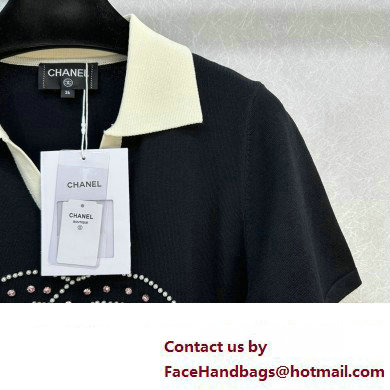 chanel CC LOGO KNIT POLO BLACK 2023