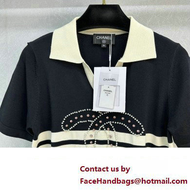 chanel CC LOGO KNIT POLO BLACK 2023