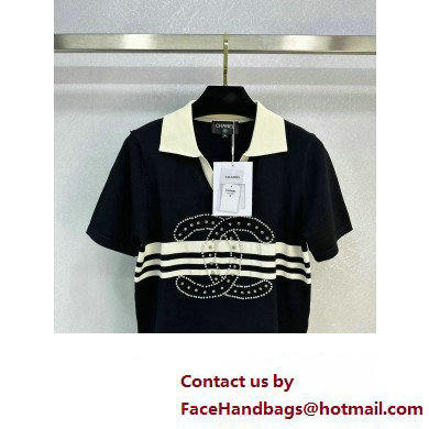 chanel CC LOGO KNIT POLO BLACK 2023