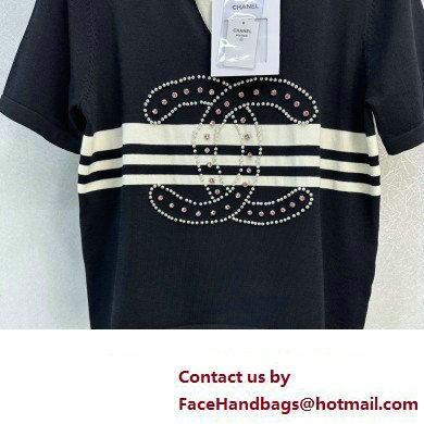 chanel CC LOGO KNIT POLO BLACK 2023