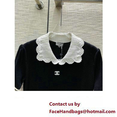 chanel black cotton dress with white collar 2023