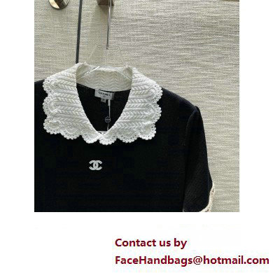 chanel black cotton dress with white collar 2023