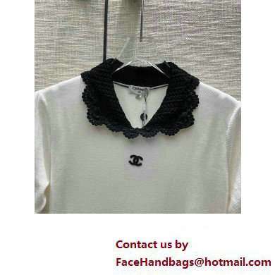 chanel white cotton dress with black collar 2023