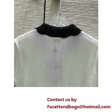 chanel white cotton dress with black collar 2023