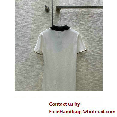 chanel white cotton dress with black collar 2023