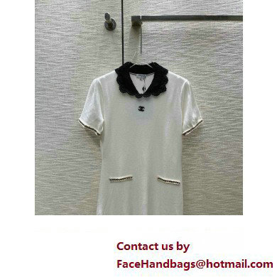 chanel white cotton dress with black collar 2023