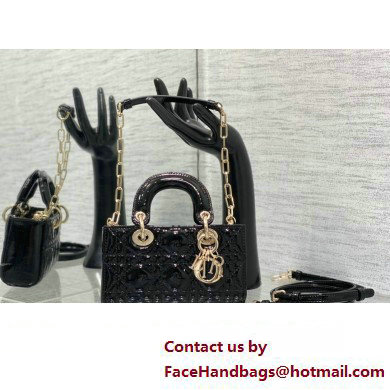 dior Lady D-Joy Micro Bag in patent leather black 2023 - Click Image to Close