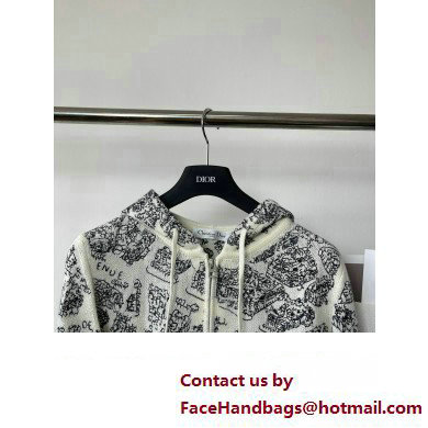 dior White and Black Cashmere Knit with Plan de Paris Motif Embroidered Hooded Cardigan 2023