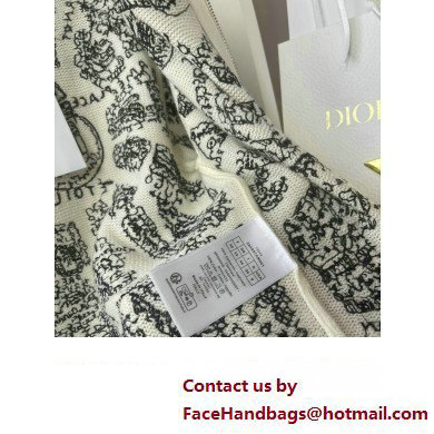 dior White and Black Cashmere Knit with Plan de Paris Motif Embroidered Hooded Cardigan 2023