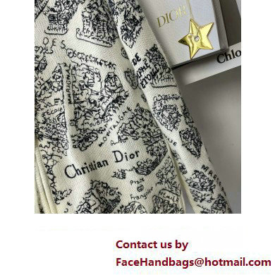 dior White and Black Cashmere Knit with Plan de Paris Motif Embroidered Hooded Cardigan 2023