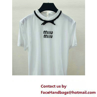 miu miu white cotton t-shirt with bow 2023